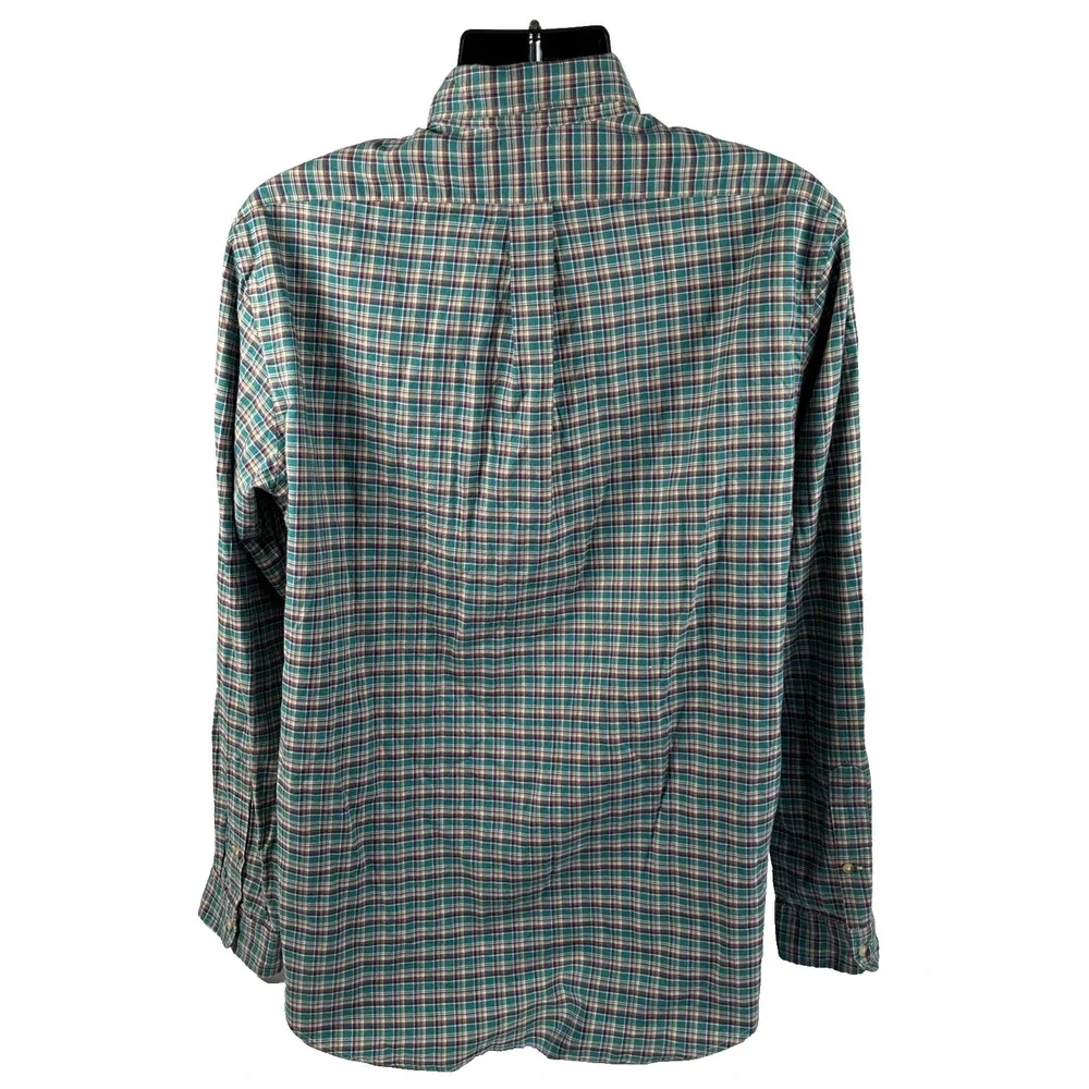 Mens Ralph Lauren Long Sleeve Button Down Teal Plaid Shirt Size XL Cotton